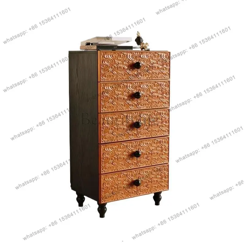 

Black retro carved dining side locker large capacity living room retro five buckets medium antique chest