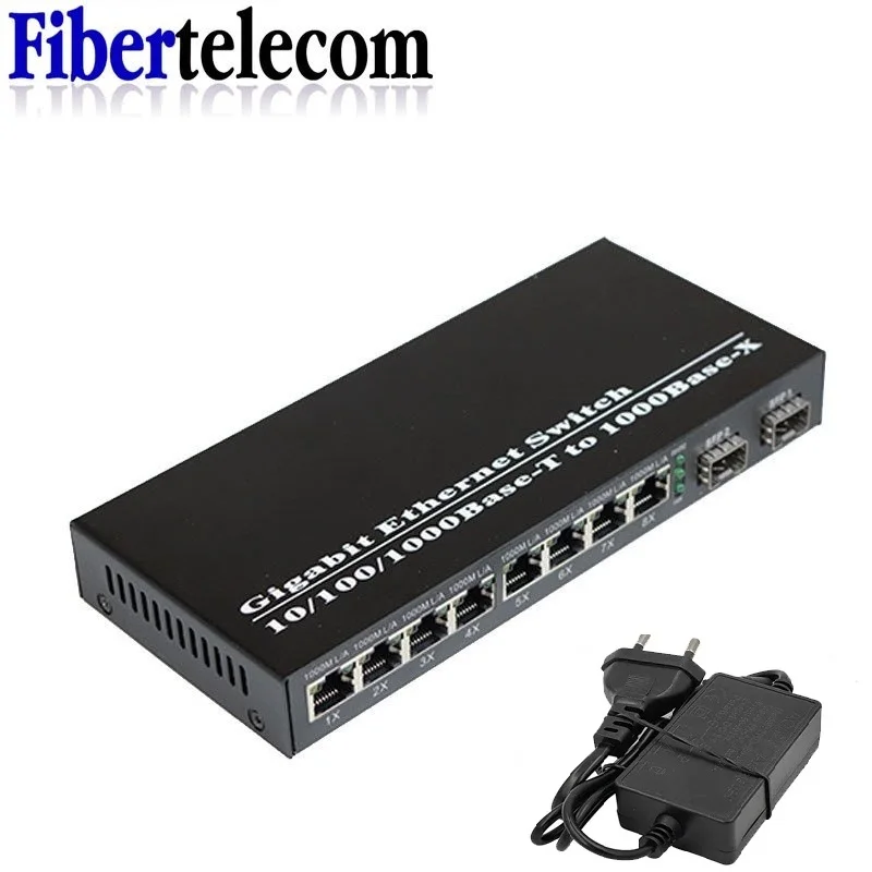 Fiber Optical Switch 8 RJ45 2 SFP Fiber Port UTP Media Converter Gigabit Ethernet Switch 10/100/1000M