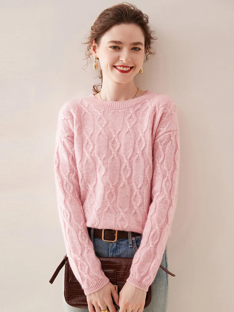 High Quality 100% Cashmere Sweater For Women Winter Thick Soft Warm Twist Flower O-neck Pullover Cashmere Knitwear New Fashion