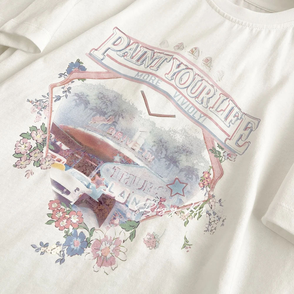 เสื้อยืดคอกลมผ้าฝ้ายแท้ สไตล์ลำลอง ใส่ได้หลากหลาย ช่วยให้ดูผอมลง เหมาะกับการเดินทาง สไตล์เกาหลี ทรงตรง