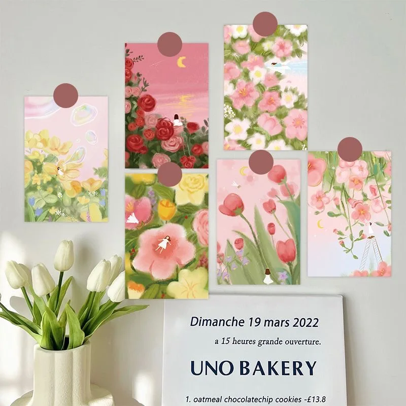 ​ins Hand Painted Flowers Colorful Postcards Cute Decorative Card room Background Wall Photo Props Greeting Cards 10 Sheets
