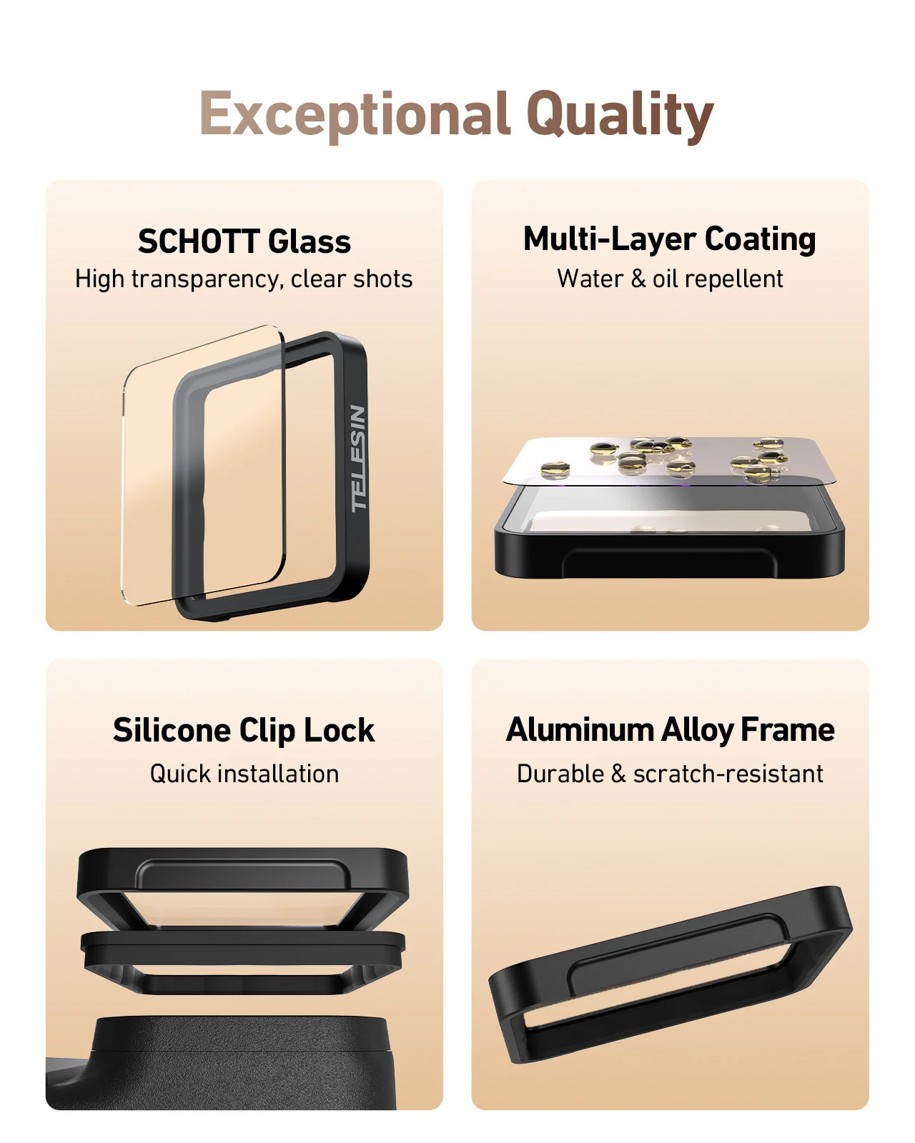 TELESIN CPL ND8 ND16 ND32 مجموعة مرشحات العدسة إطار من سبائك الألومنيوم لـ Insta 360 Ace pro 2 ND CPL مرشح العدسة لـ Insta 360 Ace pro