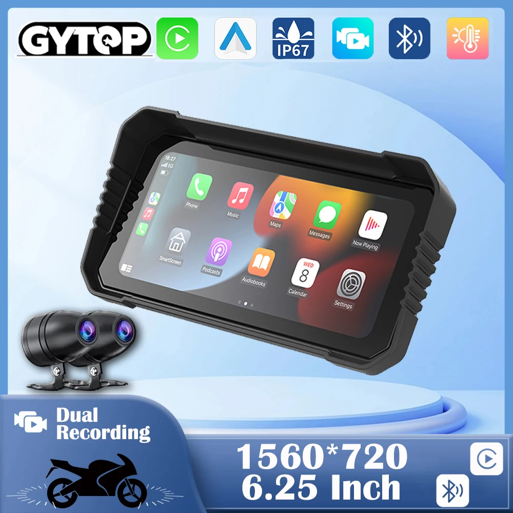 2025 Motorcycle Navigation Dual Cameras Carplay DVR Monitor 1560*720 display 6.25inch  Wireless Android Auto  IPX7 SYX MTC3