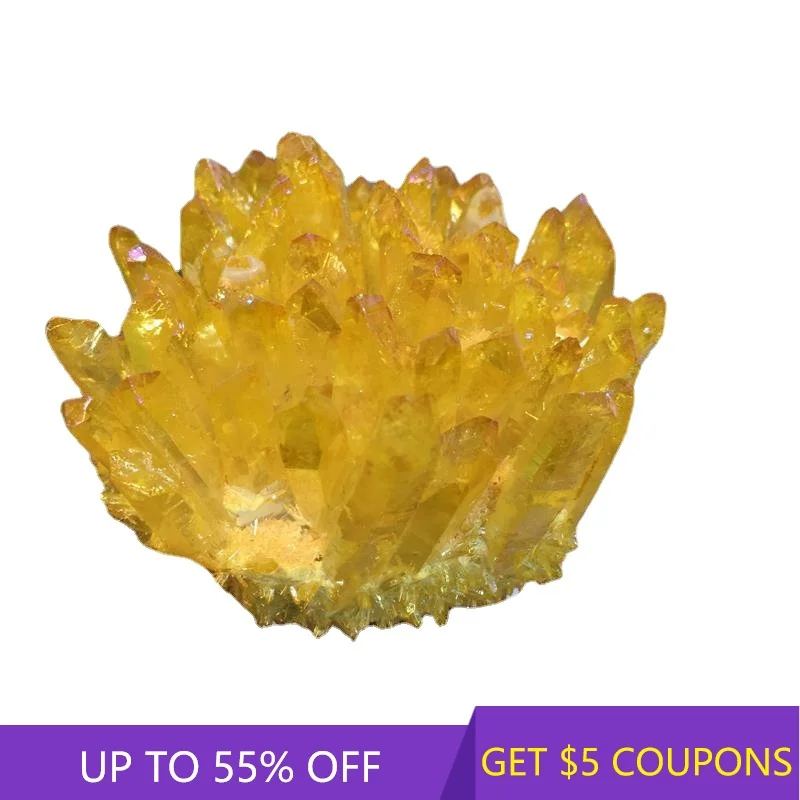 Natural Quartz Crystal Cluster Healing Titanium Bismuth Electroplated Yellow Geode Stone Mineral Specimen Home Decoration Gifts