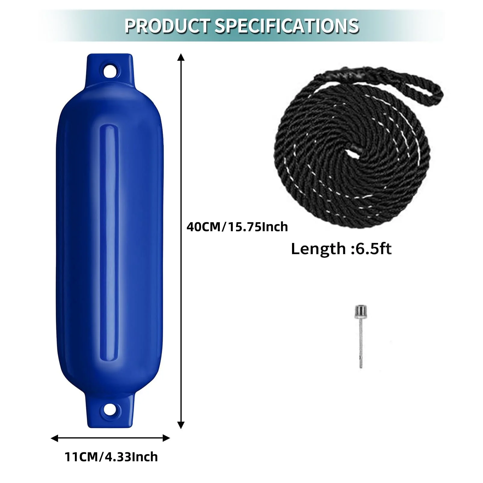 Bootspatborden 2-pack opblaasbaar geribbeld scheepsbootspatbord met spatbordlijnen 6,5ft naalden bumpers voor het aanmeren van spatborden Gebruik aan jacht