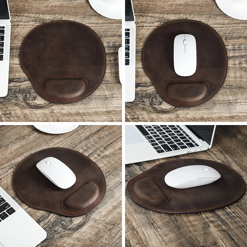 Mini Crazy Horse Leather Curved Mouse Pad Comfortable Wrist Support Simple Design Compatible with Laptops And Desks