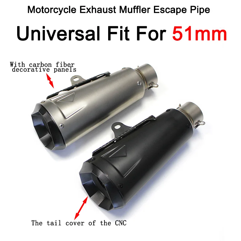 

Universal 51mm Modified Scooter Escape Muffler with Carbon Cover Motorcycle Exhaust Pipe for ninja650 duke790 r7 cb500x