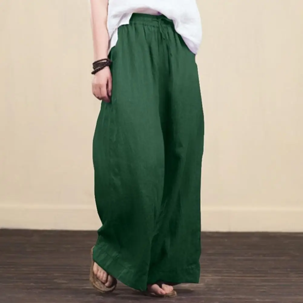 Solid Color Cotton Linen Pants Women Wide Leg Long Trousers Elastic Waist Wide Leg Pants for Women Loose Trousers брюки женски