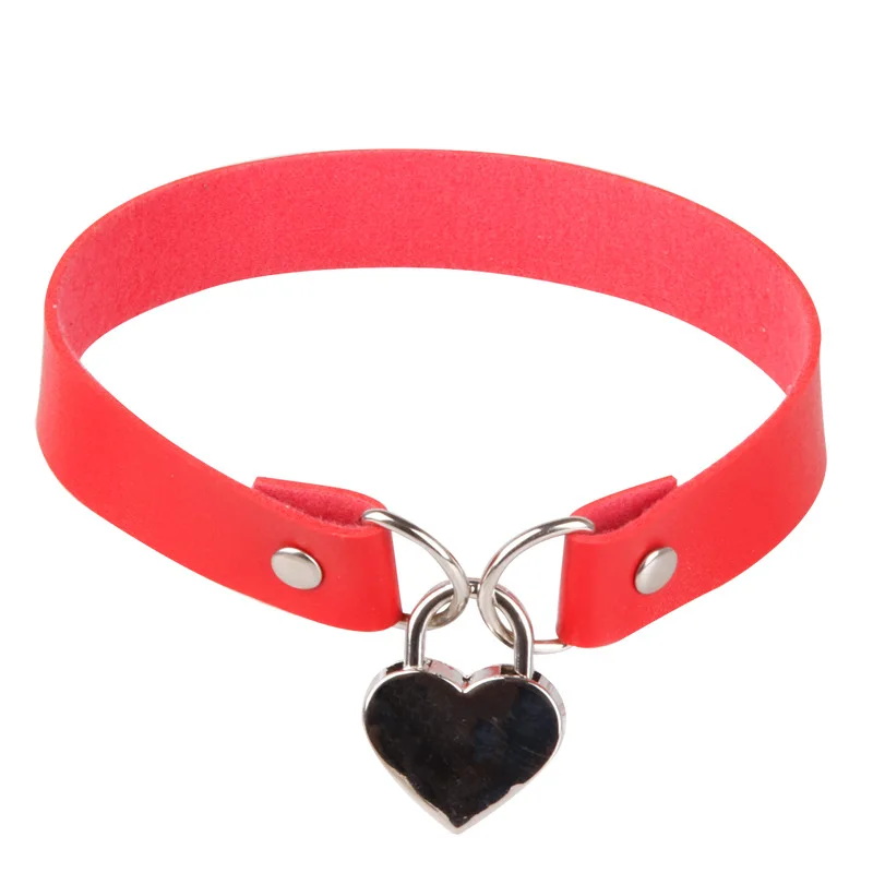 Eenvoudige Punk Gothic Heart Lock Choker Ketting Binding Vrouwen Exotische Fetish Bdsm Bondage Clubwear Verleiding Sexy Accessoires