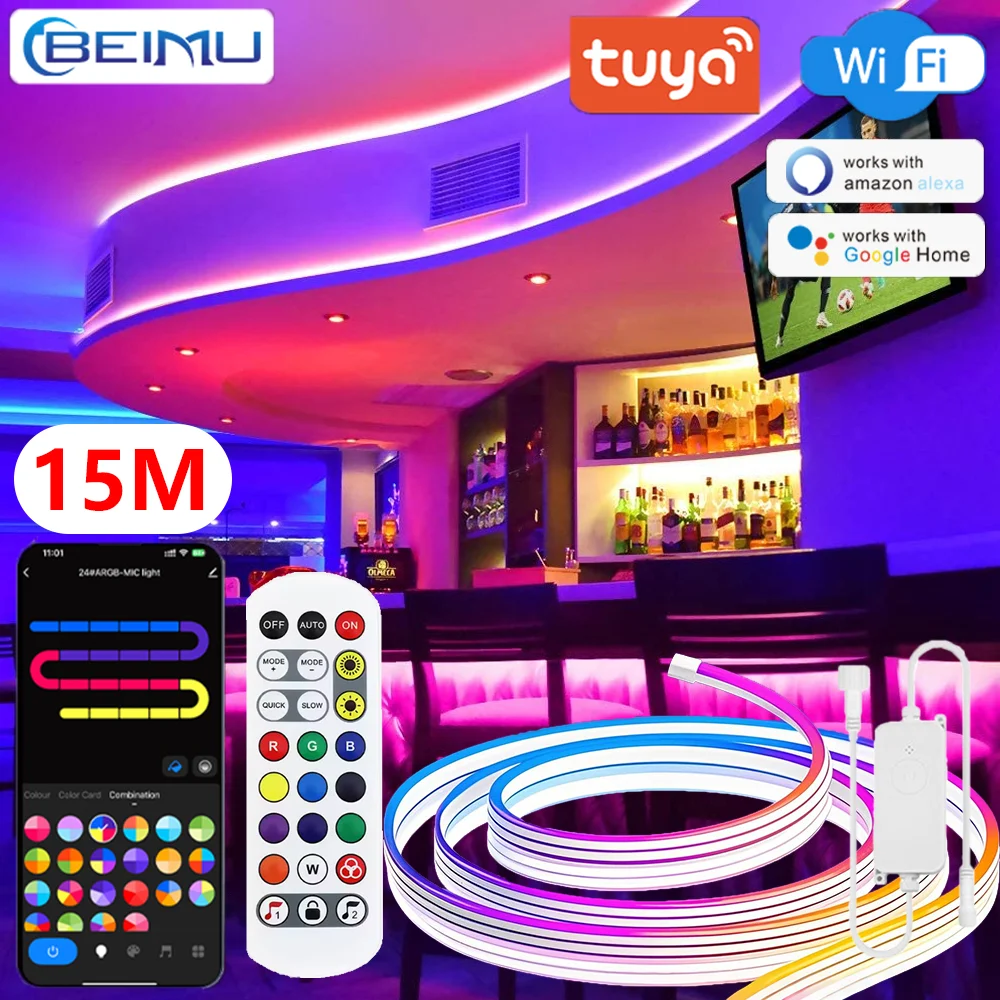

BEIMU EU-Plug TUYA WIFI LED Neon Rope Lights 5M 10M 15M Silicone Waterproof Voice Control Support Smart Life For Room Decoration