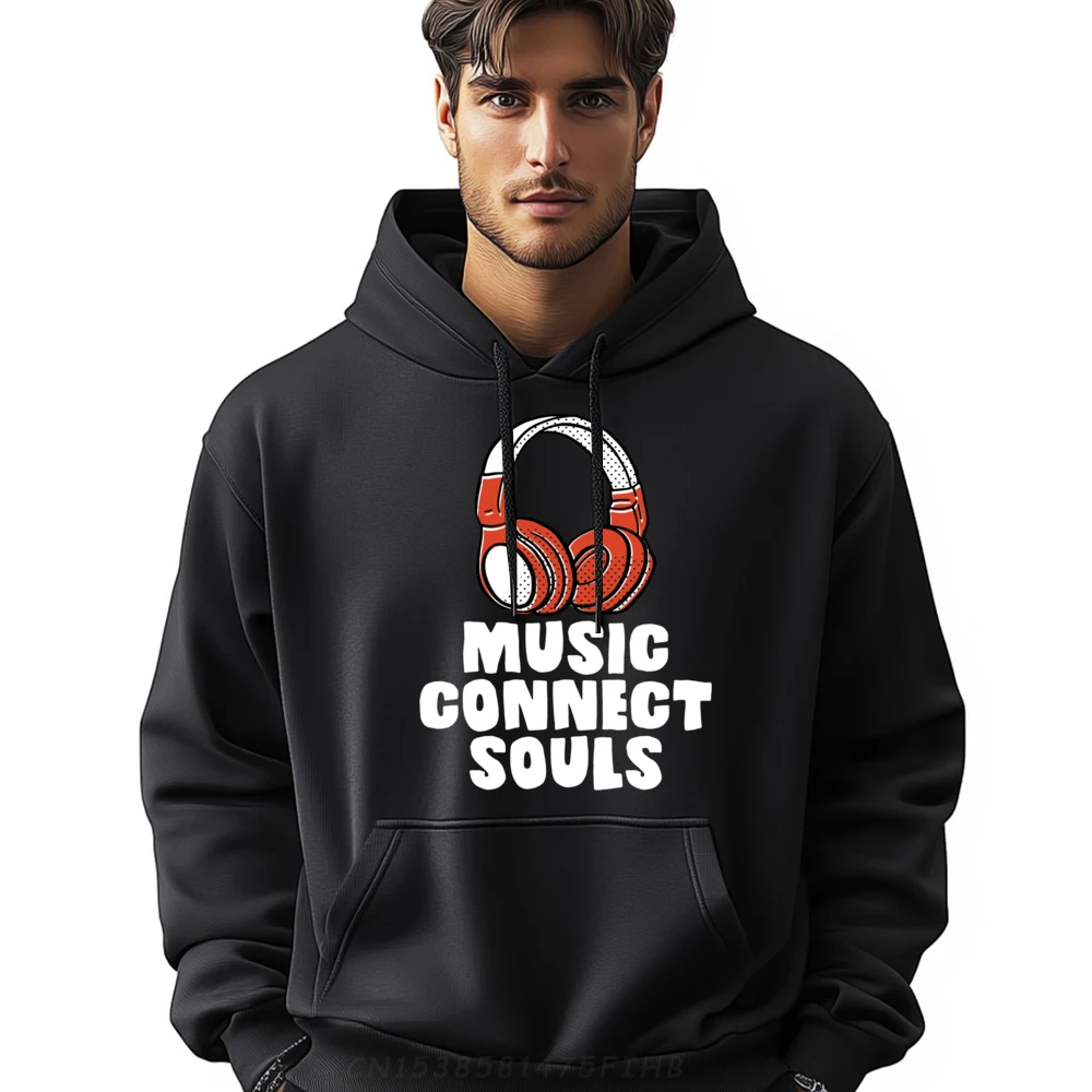 Music Connects Souls Headphone Speaker Dj Mixer Grahpic Tee Hoodie Long Sleeve Sweater Man Sweatshirts