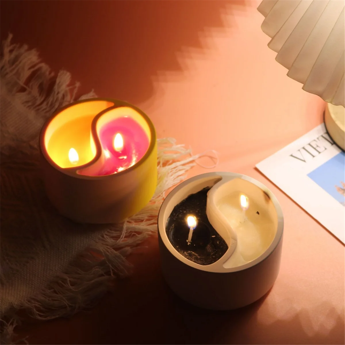 Concrete TaiChi Candle Cup Silicone Mold DIY Yinyang Gypsum Cement Candle Silicone Mold