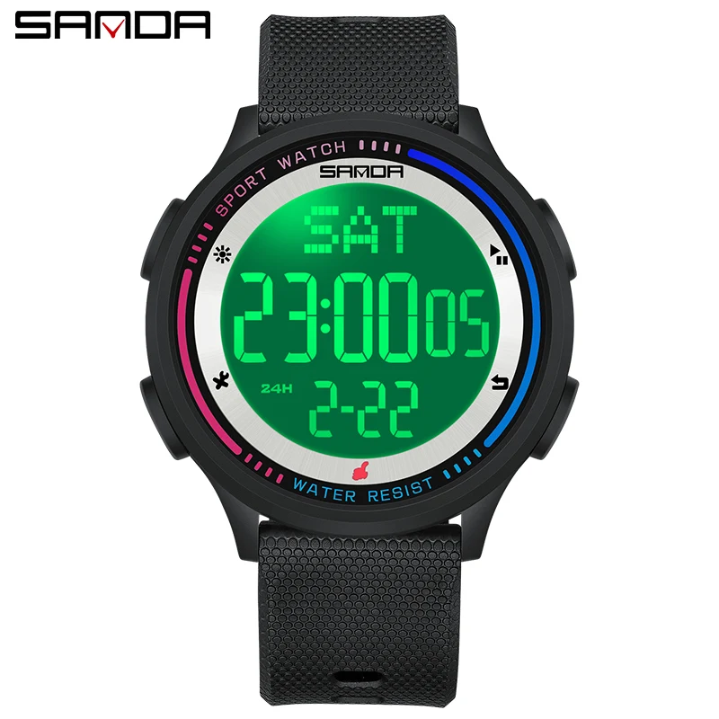 SANDA 6158 Fashion Digital Movement Teenager Students Hand Clock Trendy Water Resistant Outdoor Sports Mode Wrist Stop Man Watch