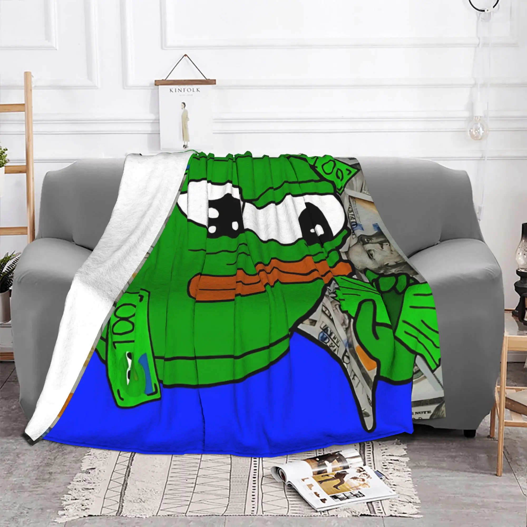 1PC Home Cutecore Raining Bills Pepe the Frog Blanket Super Cosy Plush Home Living Room Sofa Halloween