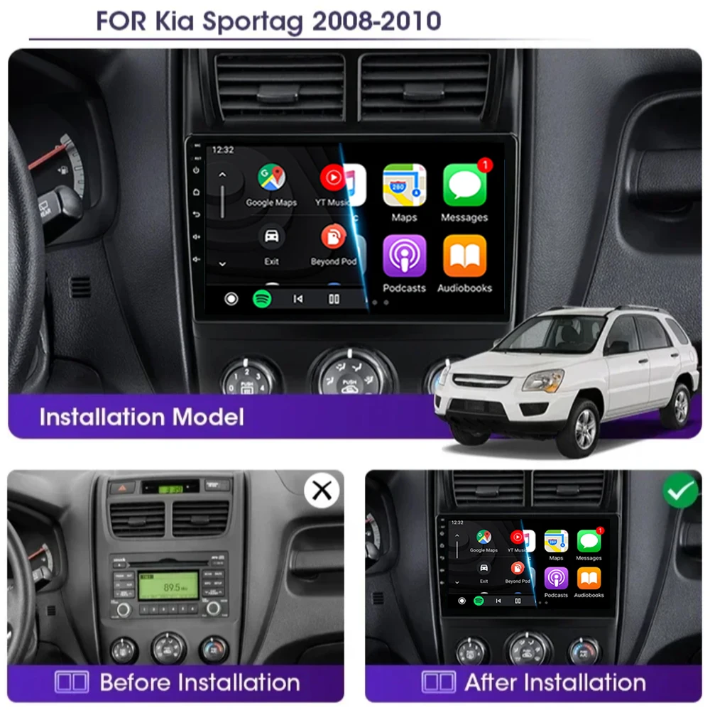 راديو السيارة لكيا سبورتاج 2 2007 2008 2009 مشغل وسائط متعددة 2 Din أندرويد 15 Carplay السيارات ستيريو GPS DVD رئيس وحدة 5G WIFI