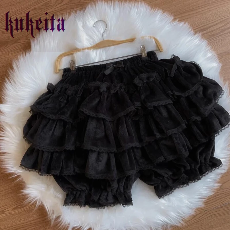 Kukeita Harajuku Kawaii Lolita Pleated Shorts Skirts Women Fairy Y2k Aesthetic Pink Cute Plush Bloomers Faldas Mujer Moda