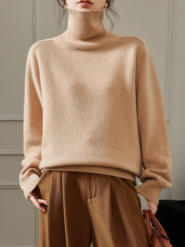 

New Fashion Woman's 100% Merino Wool Sweater Winter Knitwear Turtleneck Pullover Lady Cashmere Blouse Long Sleeve Clothing Tops