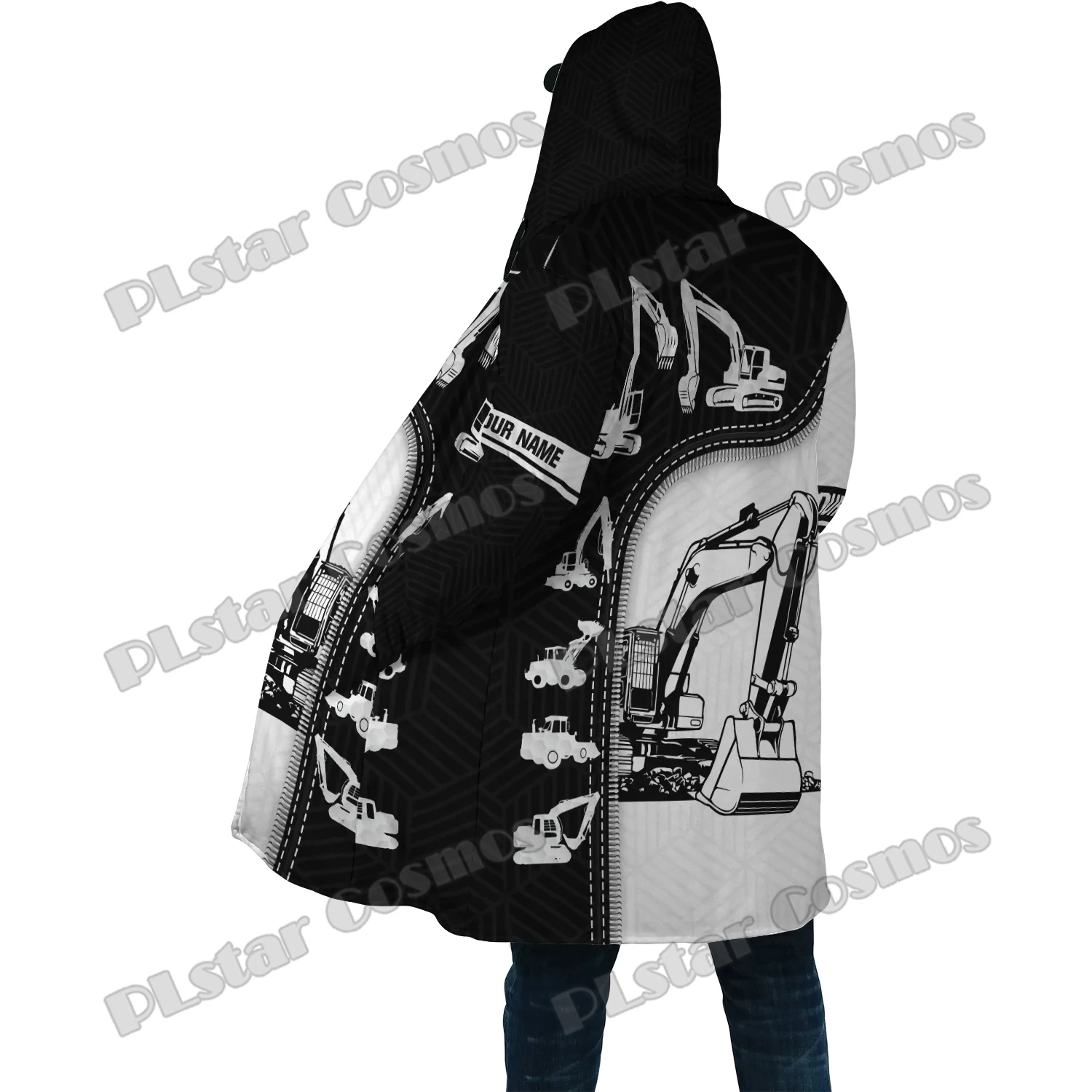 Aangepaste Naam Graafmachine Zwaar Materiaal 3d Over Bedrukte Heren Capuchon Mantel Winter Unisex Fleece Warme Jas Overjas Dmt06