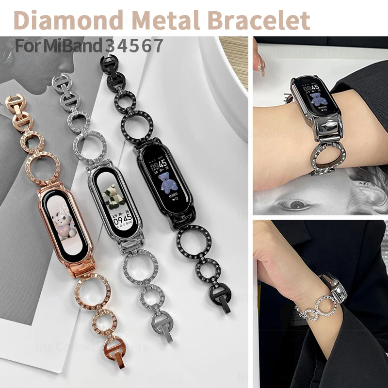 

Bling Diamond Strap for Xiaomi Mi Band 6 7 5 4 3 Stainless Steel Bracelet for Mi Band 7 Replacement Smart Watchbands Accessories