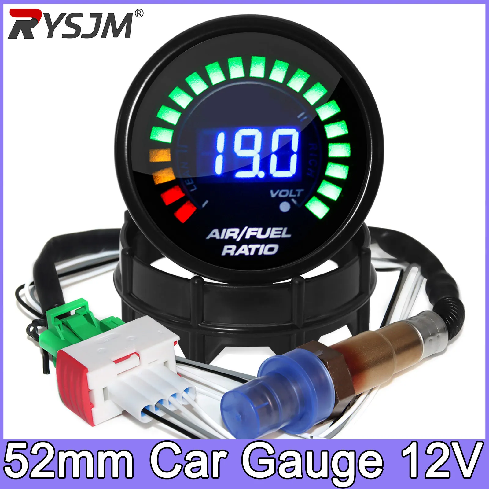 Medidor Digital de Relação Ar/Combustível de 52mm com Display LED e Sensor de Oxigênio de Banda Estreita 06J906262AA para Carros a Gasolina 12V