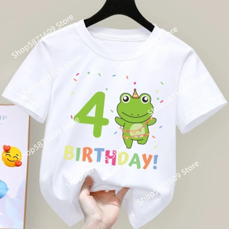 Frog Birthday Theme Children's T-shirt Size 1 2 3 4 5 6 7 8 9 10 Year Old Boy and Girl Cute Short Sleeve Top