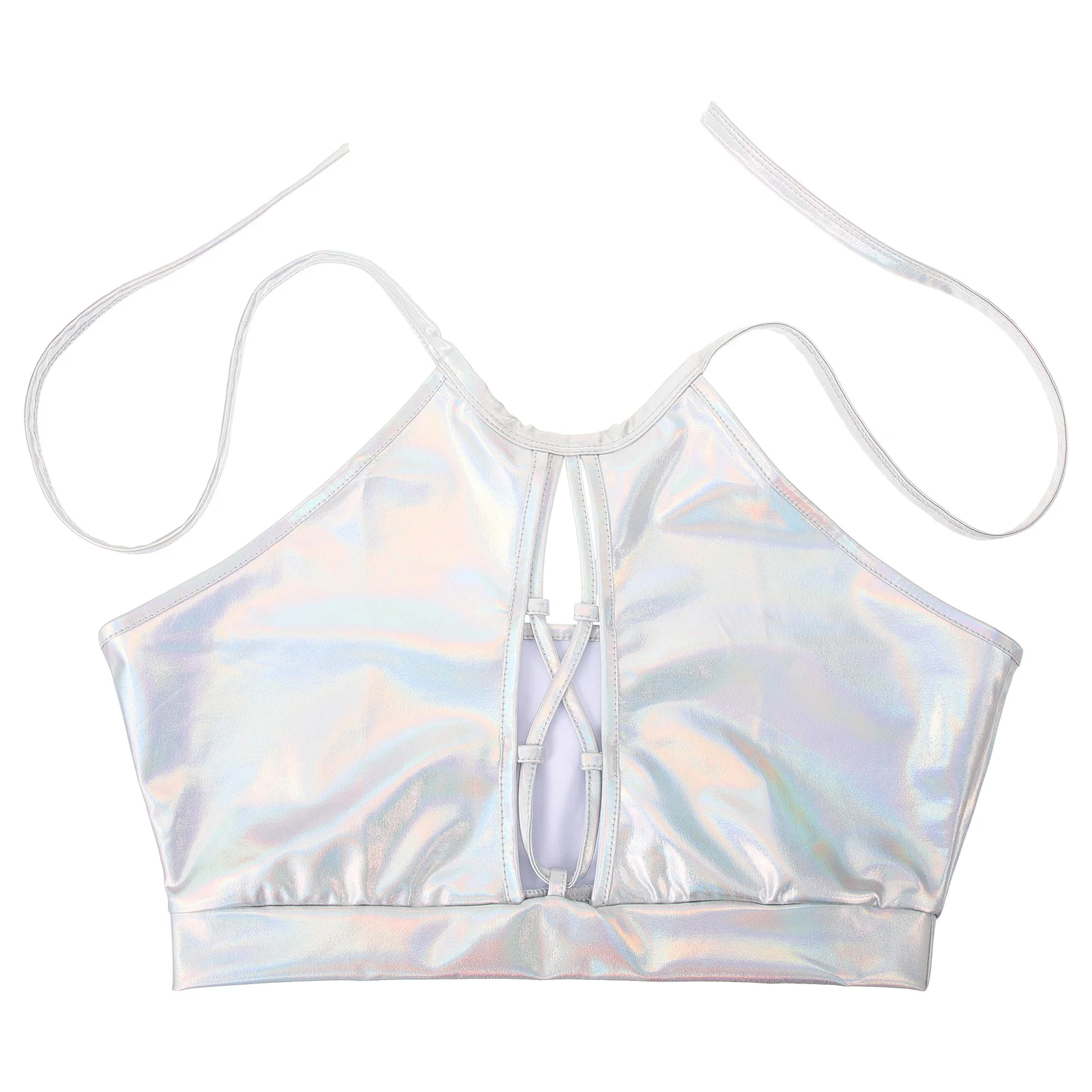 Women Short Sleeveless Bright Crop Top Size M Sexy Party Dress Top for Prom Beach Festival Casual Womens Tops