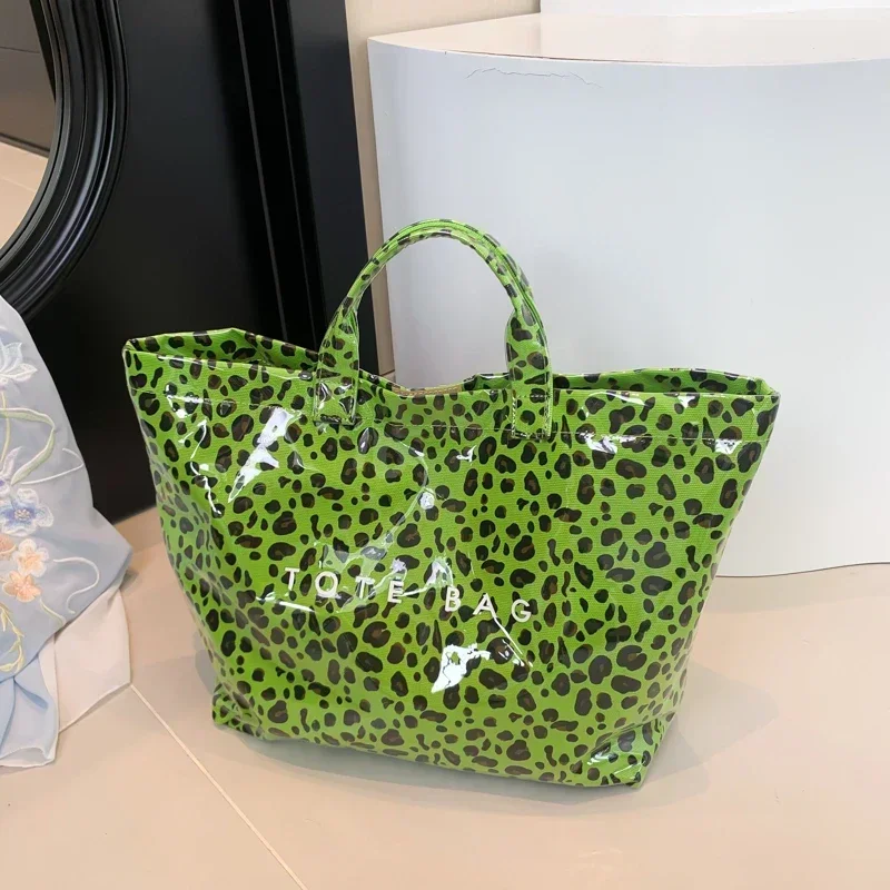 Large Capacity PVC 2024 New Tote Bag Leopard Pattern High Aesthetic Value Fashionable Handbag Soft Simple Trendy Handbag