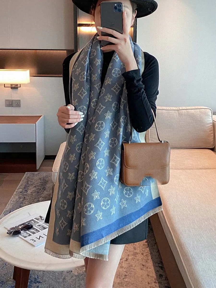 أزياء أنيقة سميكة الجاكار الاكريليك الكشمير وشاح طويل شال المرأة الخريف الشتاء الدافئة منديل الصيف كيب يلتف