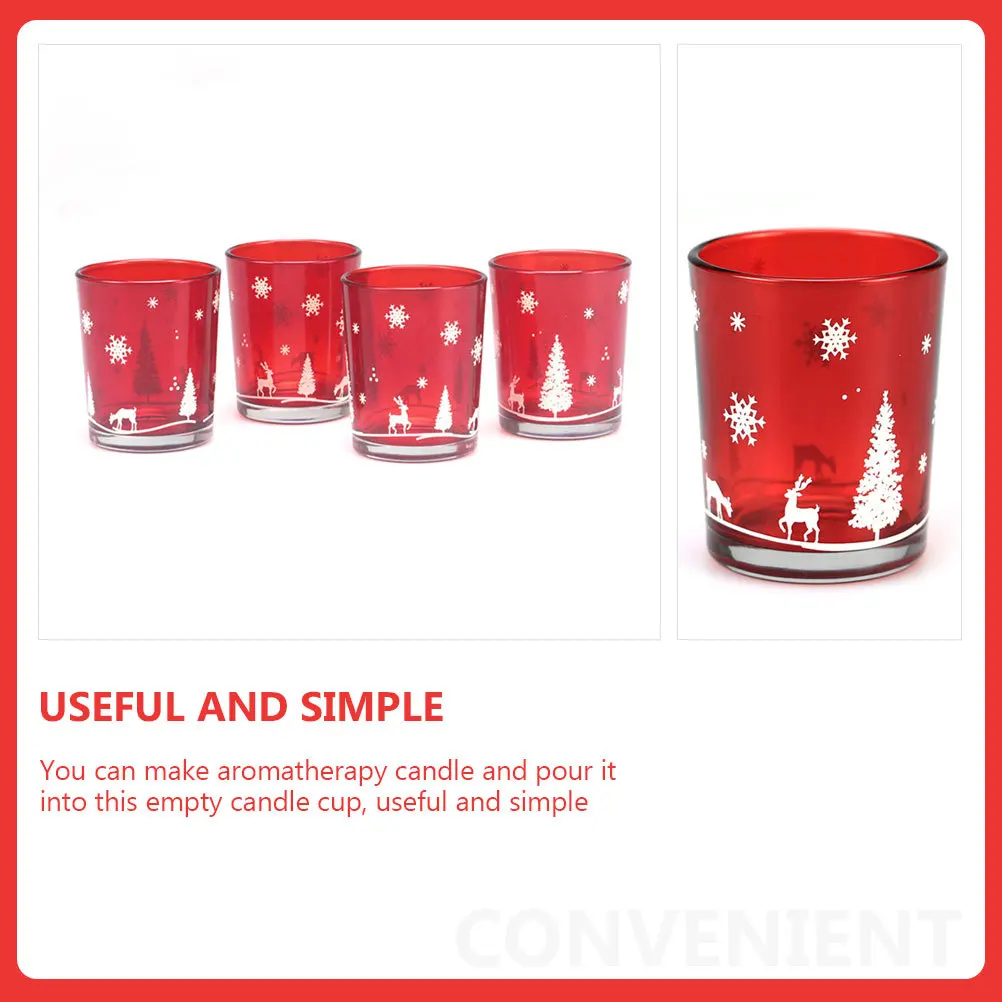 

2Pcs Xmas Cups Decorative Glass Holder for DIY Scented Candles Christmas Party Ornament Tea Light Holder