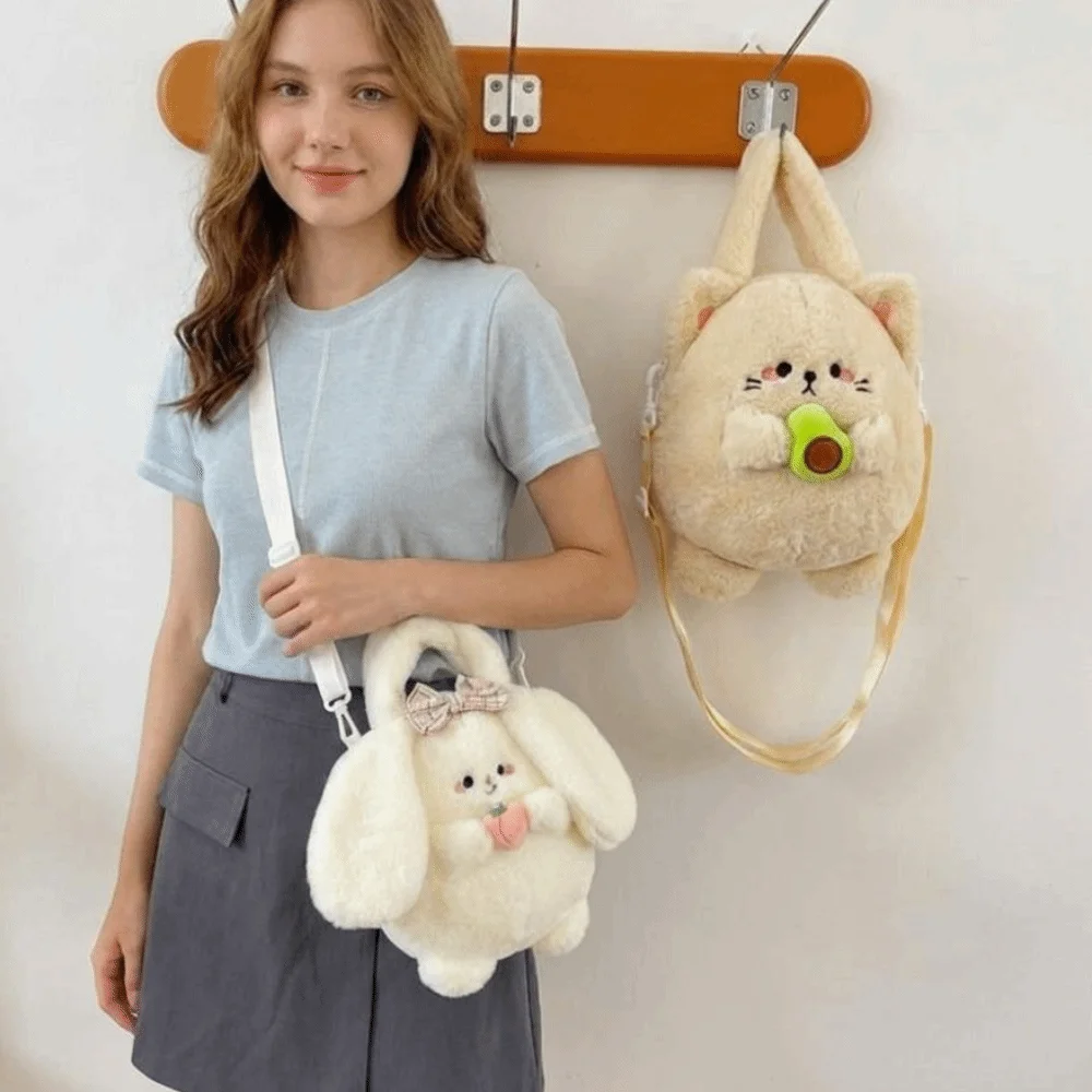 

Cute Cartoon Rabbit Shoulder Bag Soft Fluffy Crossbody Bag Lightweight Large Capacity Handbag Women Girl Accessories