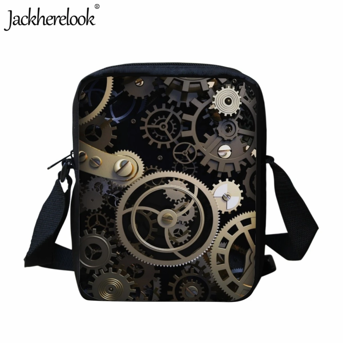 

Jackherelook New Small Capacity School Bag for Kids Hot Mechanics Gear Pattern Printed Messenger Bag Casual Travel Shoulder Bag