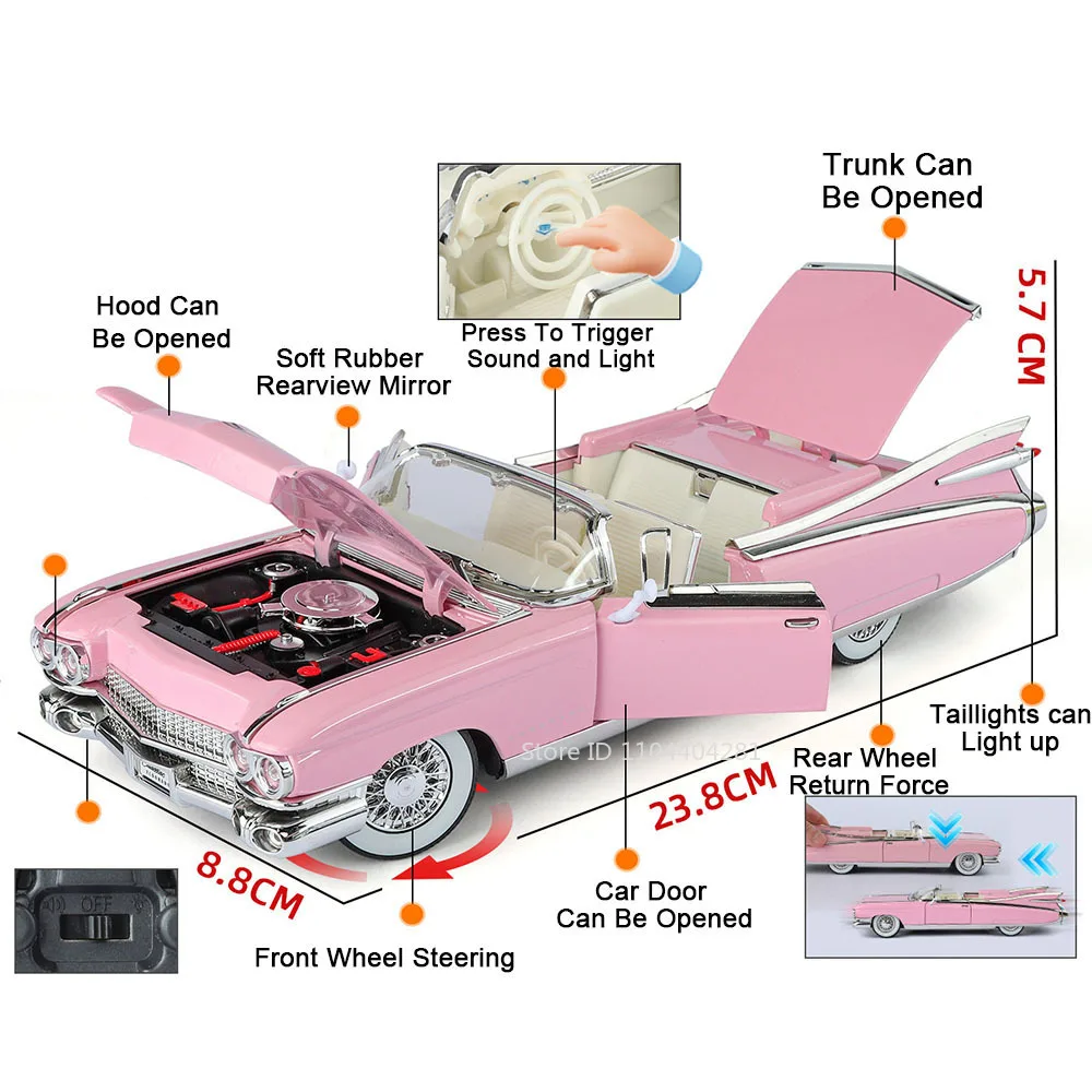 1:24 Eldorado Escalade coches de aleación modelo de juguete ruedas convertidas supercoche en miniatura música ligera vehículo extraíble para niños regalos para adultos