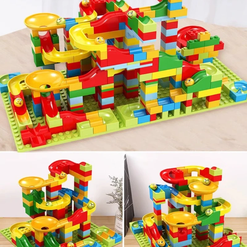 Multi-track slide blocos de construção brinquedo de quebra-cabeça educacional para crianças 3-6 abs peças grandes e pequenas criativo diy construção diversão