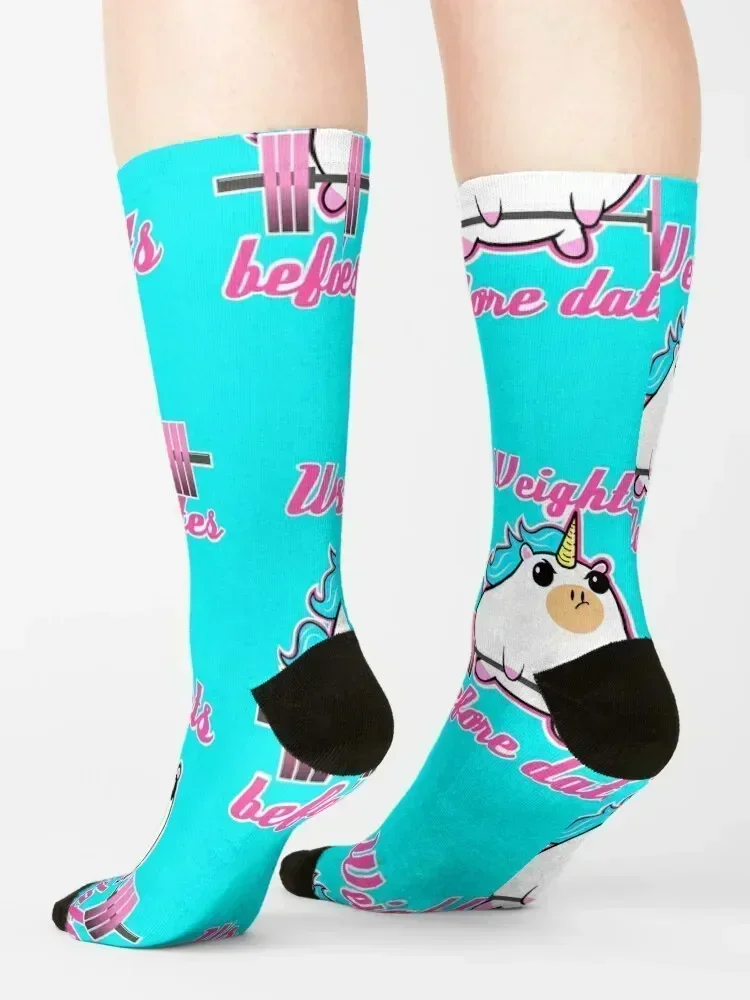 Weights before dates barbell unicorn Socks essential man christmas gift christmass gift Socks Man Women's