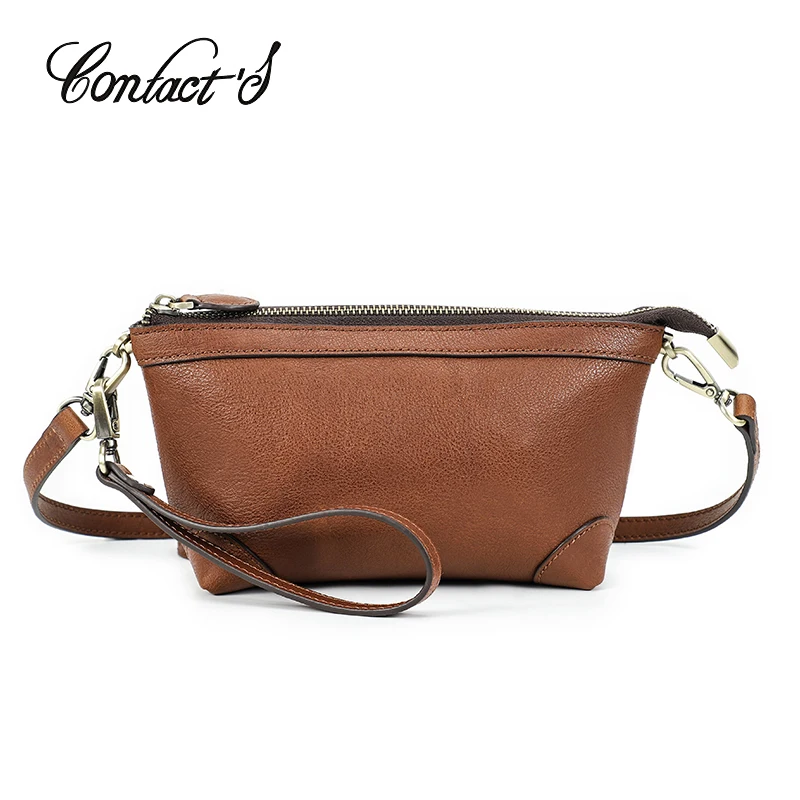 CONTACT\'S Genuine Leather Sling Shoulder Bags for Women Luxury Designer Female Bags Handbags Clutch Bags Phone Pocket Wallets