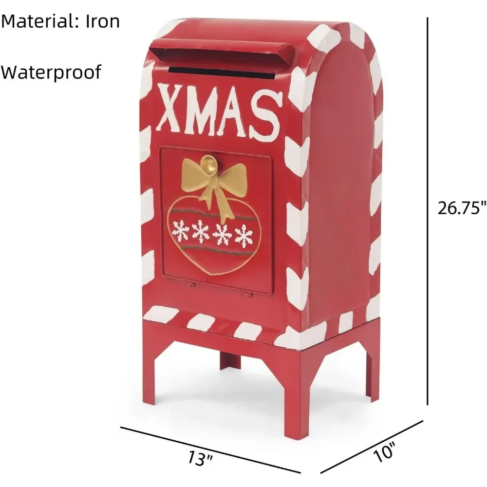 26.75”H Iron Christmas Outdoor or Indoor Mailbox| Large Funny Vintage Xmas Holiday Decor for Party Yard Home| Fireplace Outside