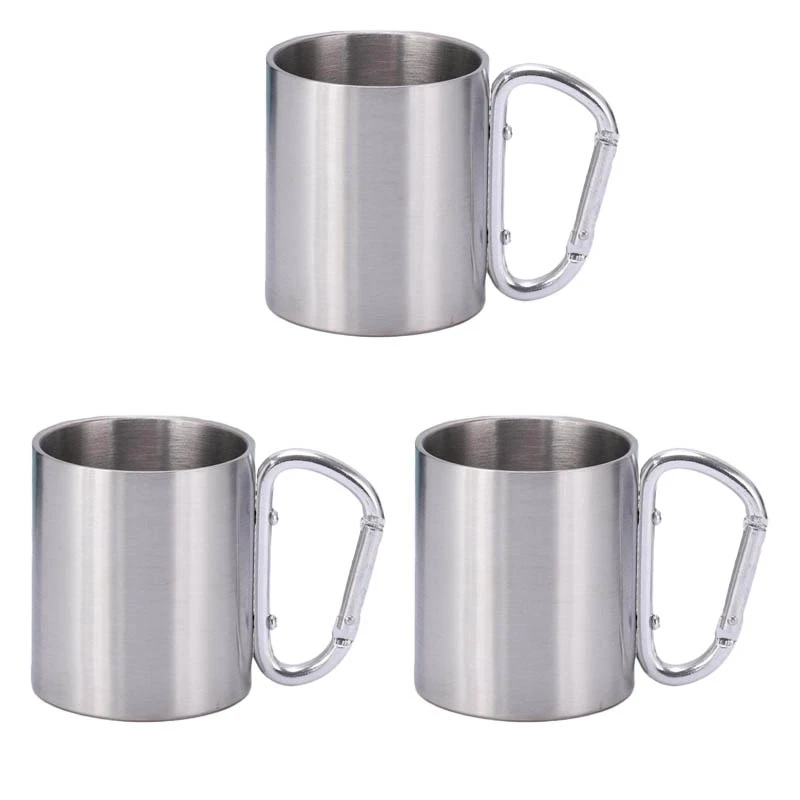 

220Ml Stainless Steel Mug With Foldable Self-Lock Carabiner Handle Folding Handle Cup For Outdoor Camping Hiking