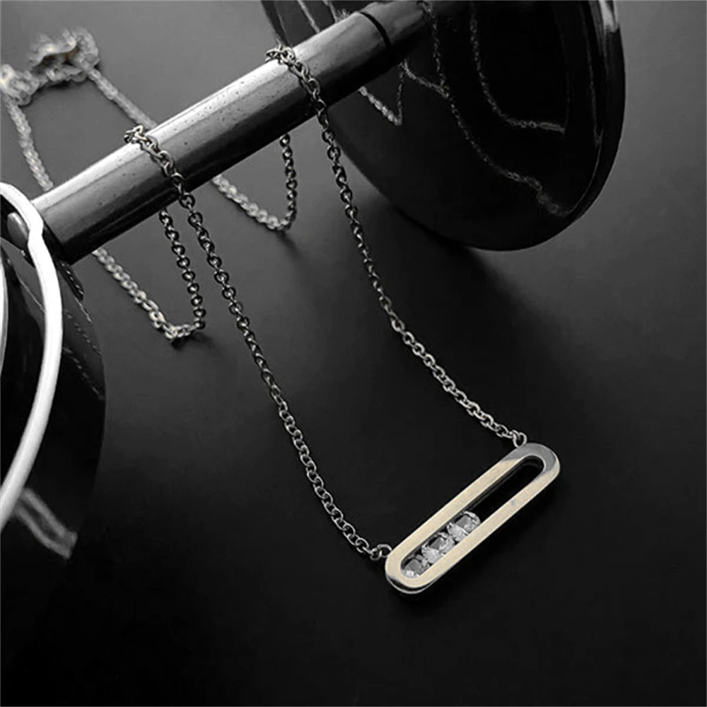 Titanium Steel Not Fade Necklace Bracelet Female Rectangular Banboo pendant Zircon Clavicle Chain Plated  Simple 2Pcs/Set Jewelr image 2