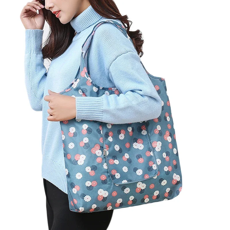 eTya Fashion Eco friendly Shopping Bag foldable Zipper Women\'s Handbags Waterproof Printing Reusable Shopping Bag Tote Bags