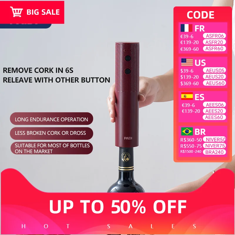 

Electric Wine Opener Automatic Rechargeable Cordless, Stainless Steel Bottle Opener with LED Light & Gift Box for Home, Party