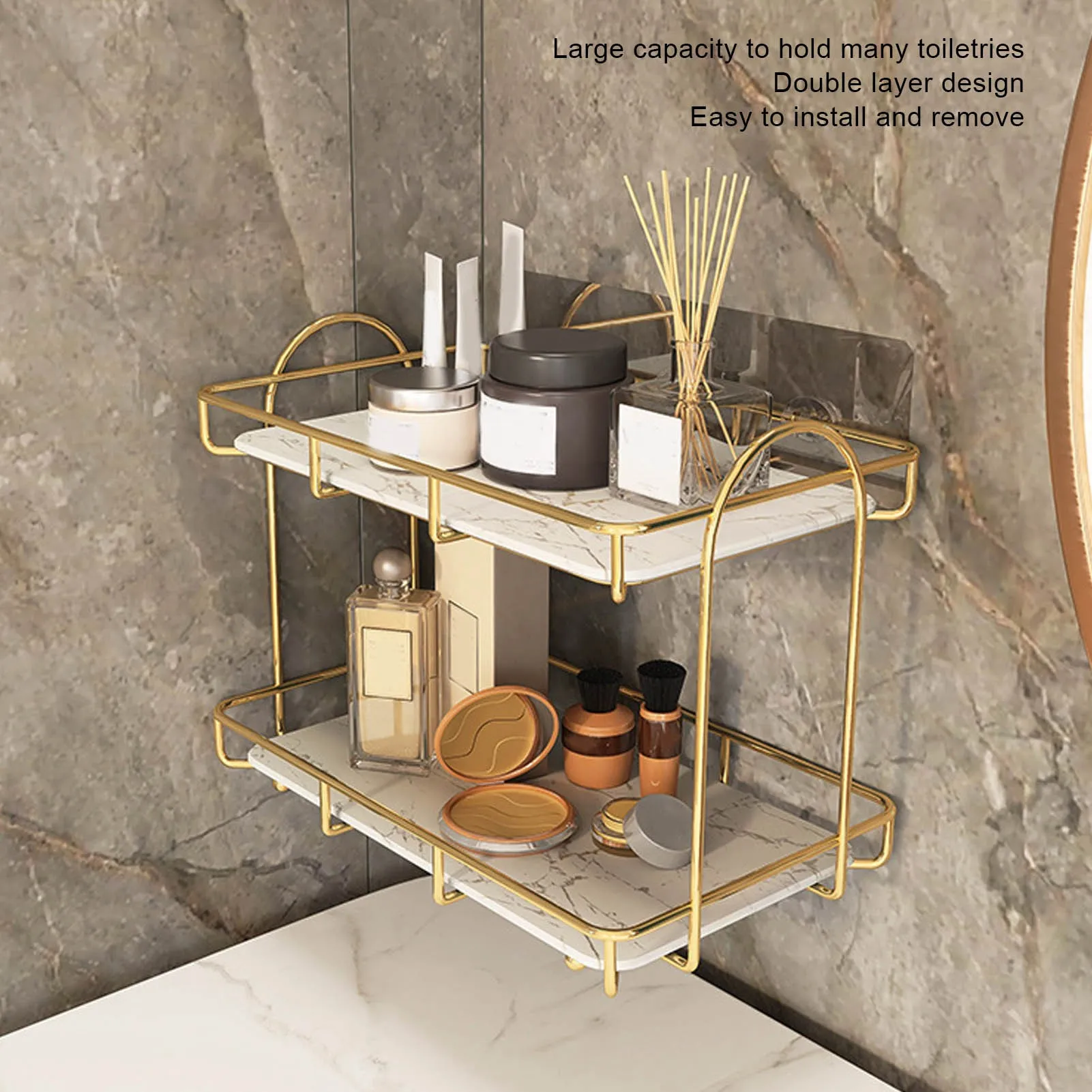 Bathroom Shelf Gold White 2 Tier Shampoo Storage Rack Anti Slip Makeup Shelf Shower Corner Shelves Bathroom Organizer Accessory