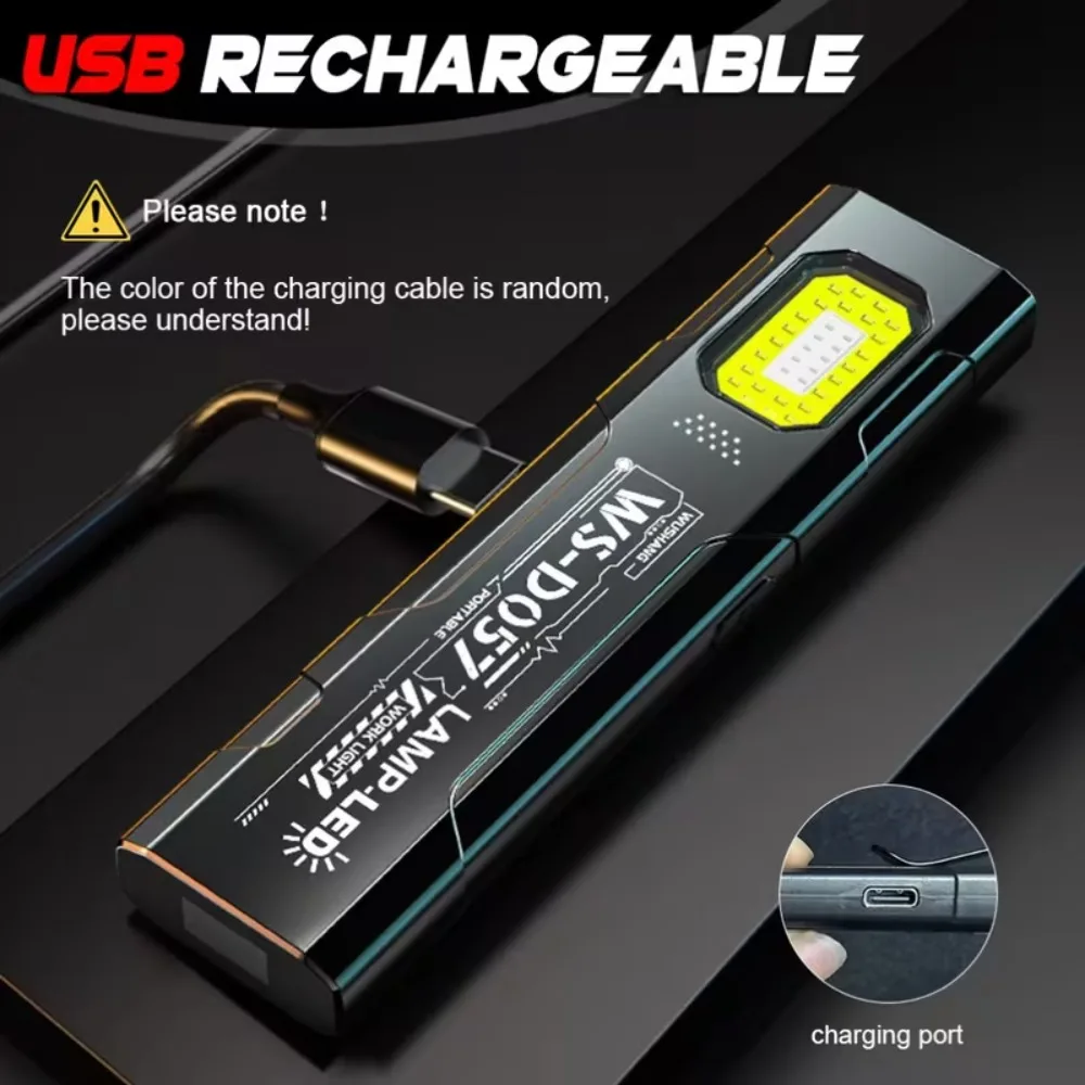 LED COB Keychain Flashlight USB Rechargeable Torch 5 Lighting Modes Mini Working Light with Magnet for Outdoor Hiking Fishing
