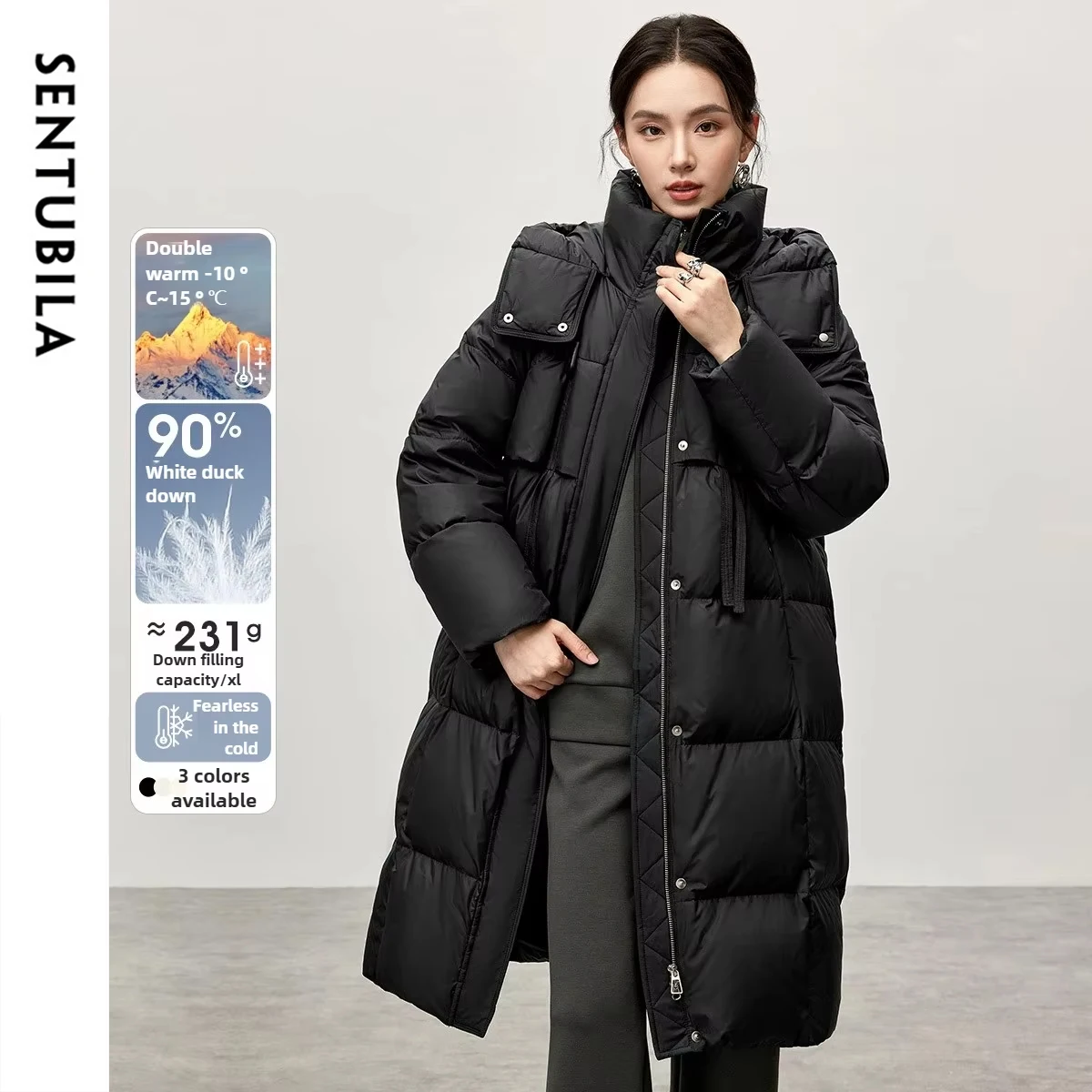 SENTUBILA, chaqueta cálida informal para mujer, nueva moda de invierno, chaqueta con capucha de pan, abrigos largos y cálidos para mujer, Tops W44Y57033