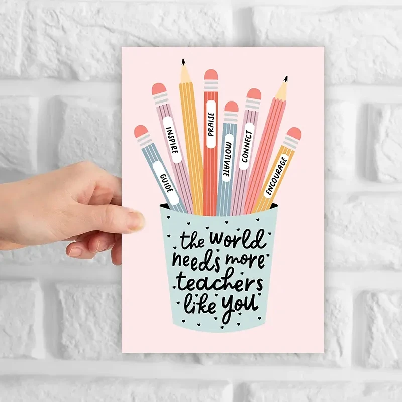 1pc Pink Pencil Cup Teachers Appreciation Card, Teacher Gift, Thank You Card, Back To School Greeting Card, Gift For Teacher.