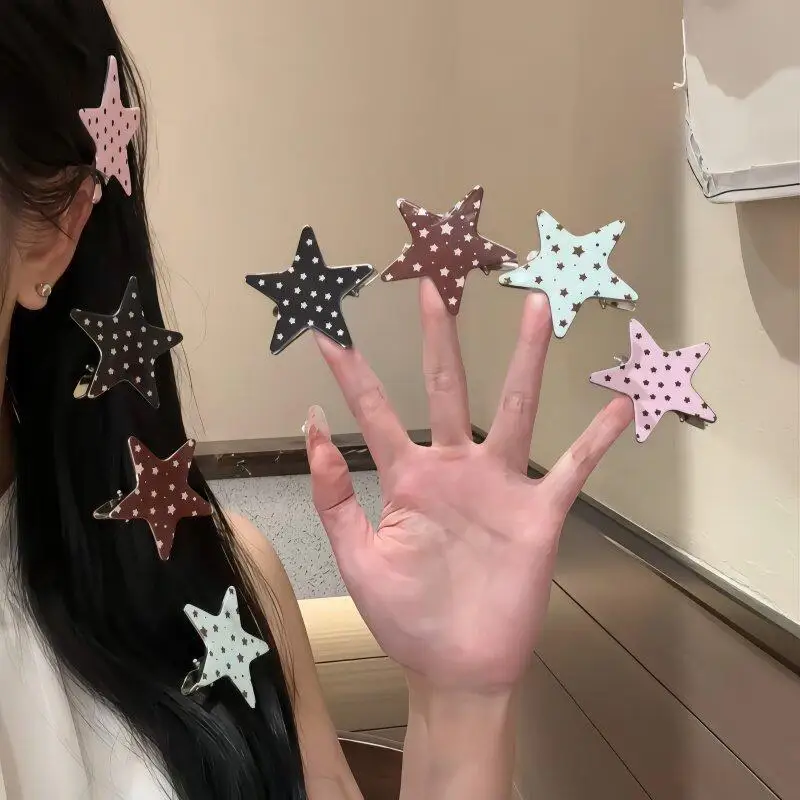 Trendige Stern-Haarspangen für Frauen, Niedliche Haarnadeln, Süße Mädchen-Pony-Clips, Pentagramm Y2k Mode, Bunte Geometrische Haaraccessoires – Detail 2