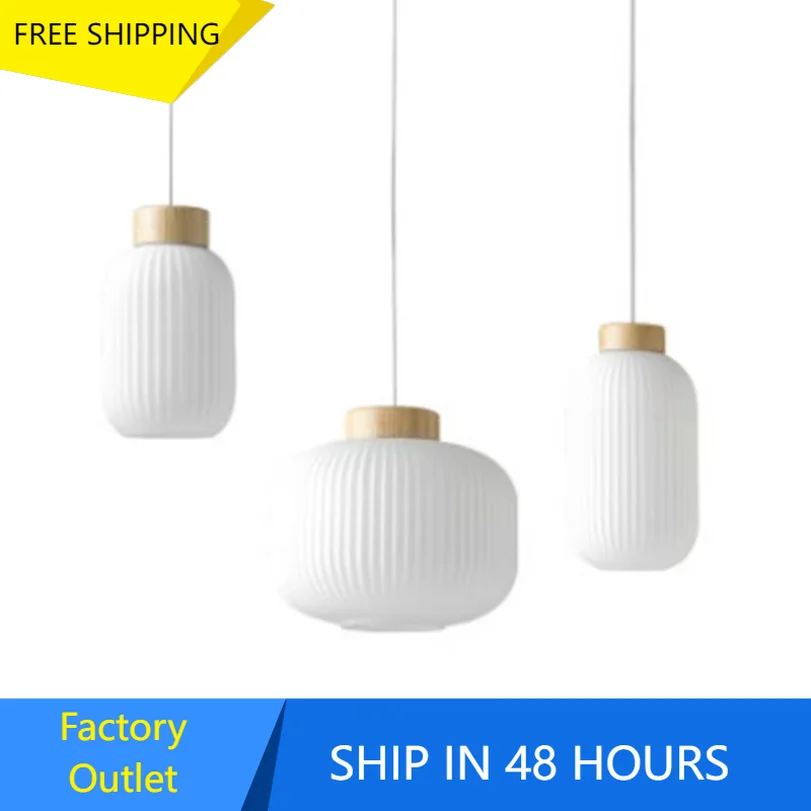 Japaness Wood Glass Pendant Lights for Restaurant Cafe Home Indoor Bedroom Bedside White Decoration Modern Hanging Lamp Indoor