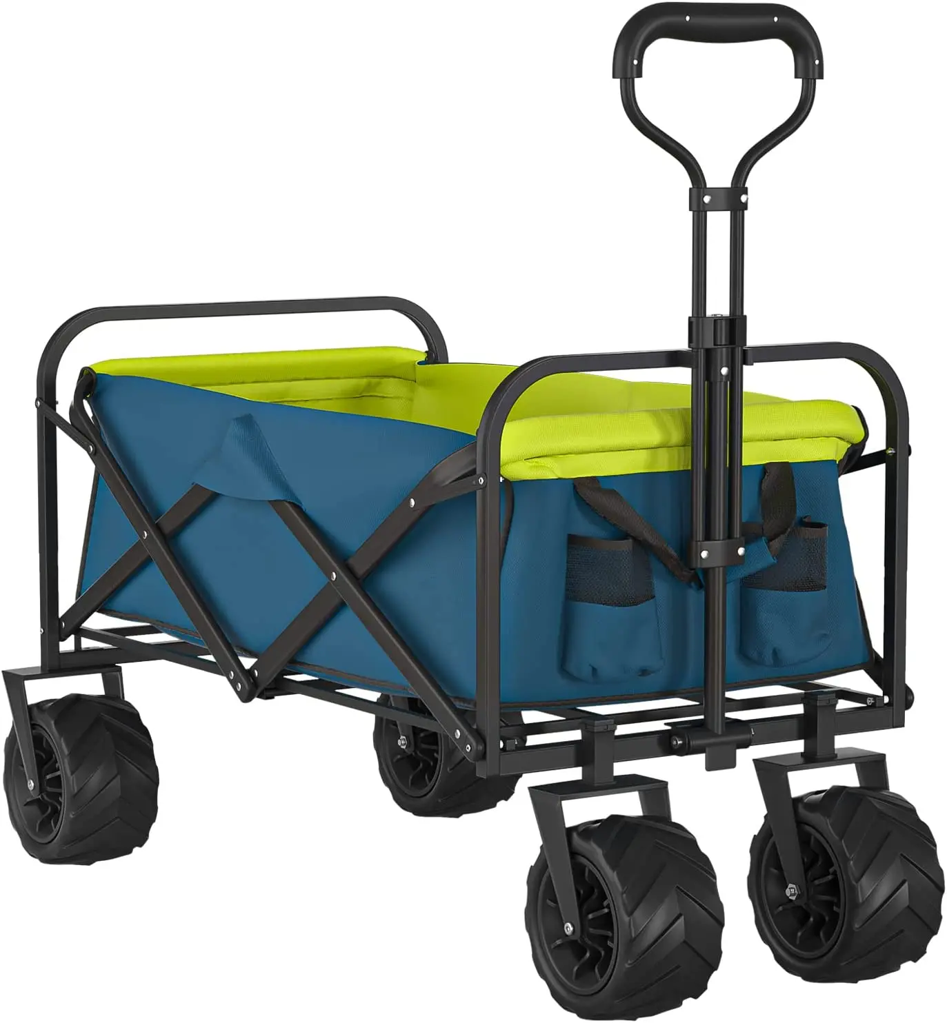 

Collapsible Folding All Terrain Utility With Retractable Handle And Cup Holders Beach Wagon Cart