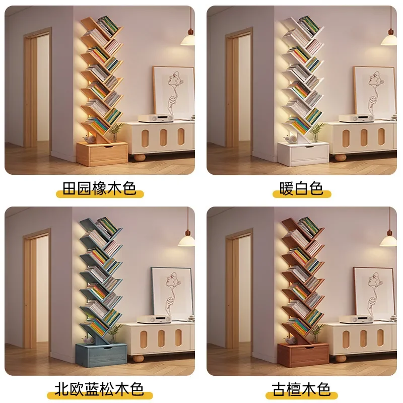 Tree Shaped Floor to Ceiling Bookshelf Narrow Wall Storage Rack Multi Layer Living Room Display Unit for Small Spaces