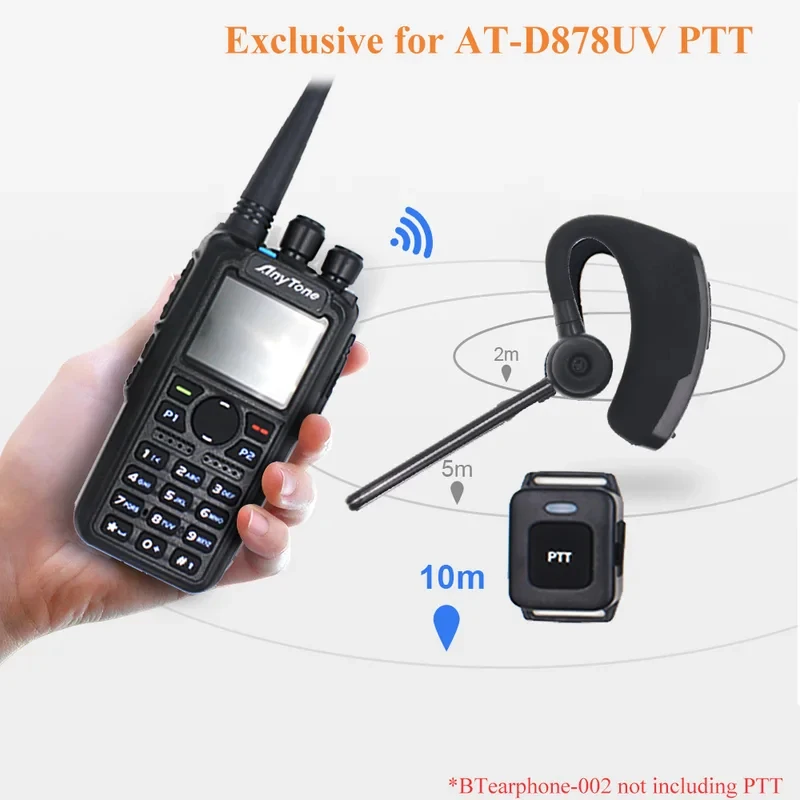 Bluetooth Earpiece Walke Talkie Earphone for Anytone DMR Radio AT-D878UV Plus Series PTT Headset Noise Cancelling Earphone