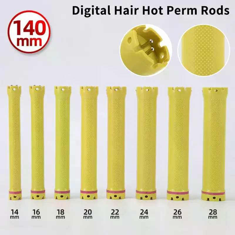 New 140mm 24V Digital Hair Hot Perm Rods Yellow French Wavy Maker Electric Heated Curlers Bars Rollers Salon Barber No Burn